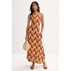 Ulla Johnson Ikat Print Sleeveless Maxi Dress Orange Red Black Size S